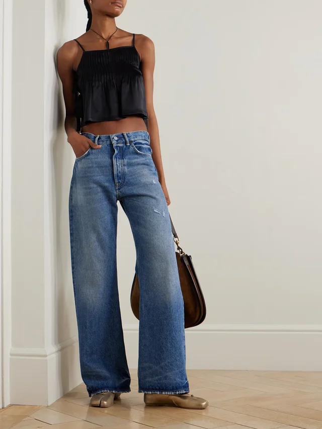 R13 Cropped tie-detailed pintucked silk-charmeuse camisole in Black, photo 2 of 2 from NET-A-PORTER (Canada)