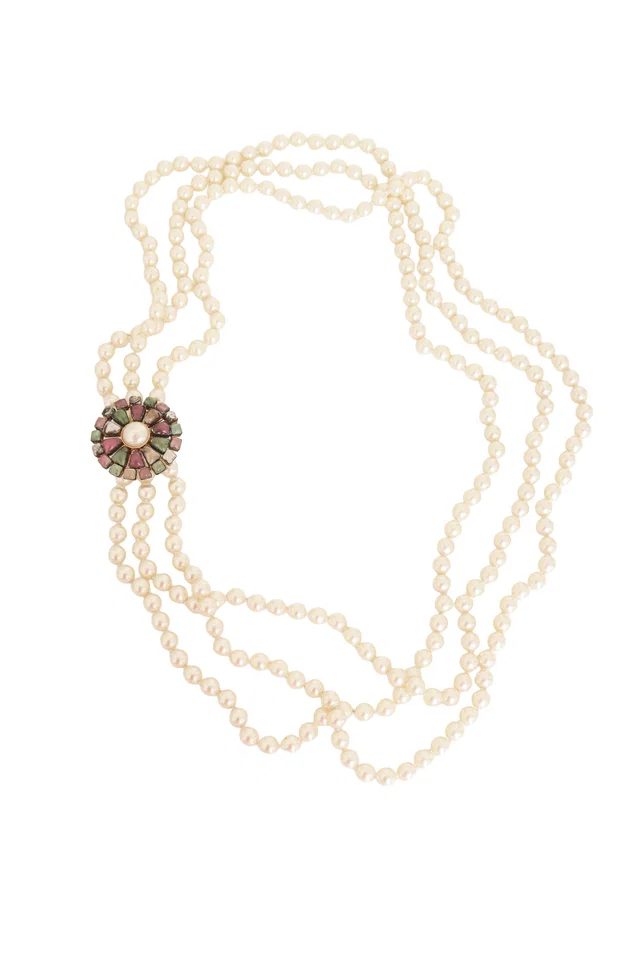 Chanel Pearl Crystal Torsade Necklace from Recess LA