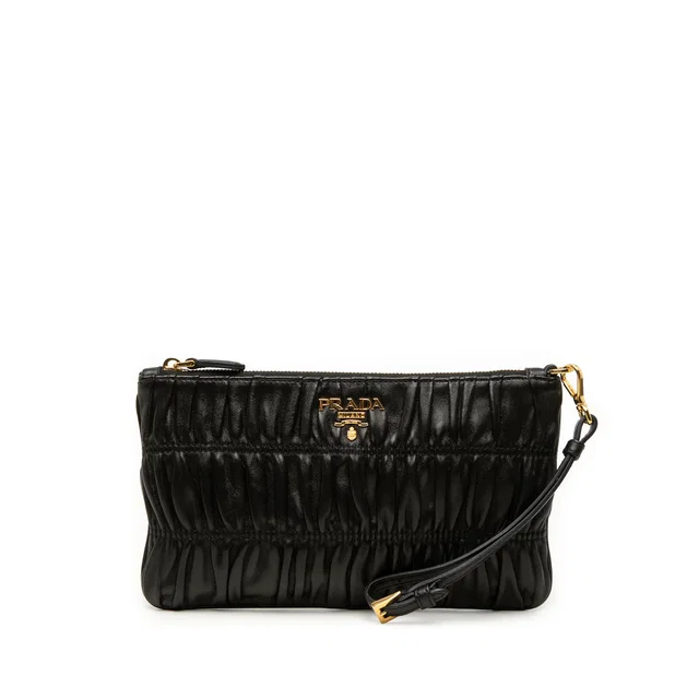Black Prada Nappa Gaufre Wristlet Clutch in Black Nappa leather from Designer Revival