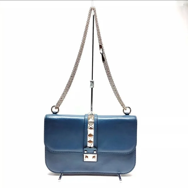 Valentino Garavani Navy Blue Glam Lock Rockstud Medium Flap Shoulder Bag in blue|silver|gray Calfskin from Poshmark