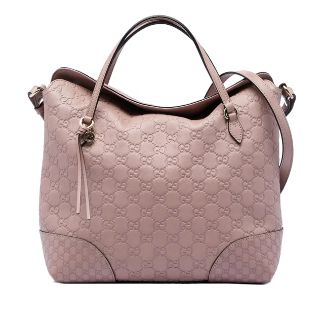 Pink Gucci Medium Guccissima Bree Fold Over Tote Satchel in Pink Leather from Designer Revival