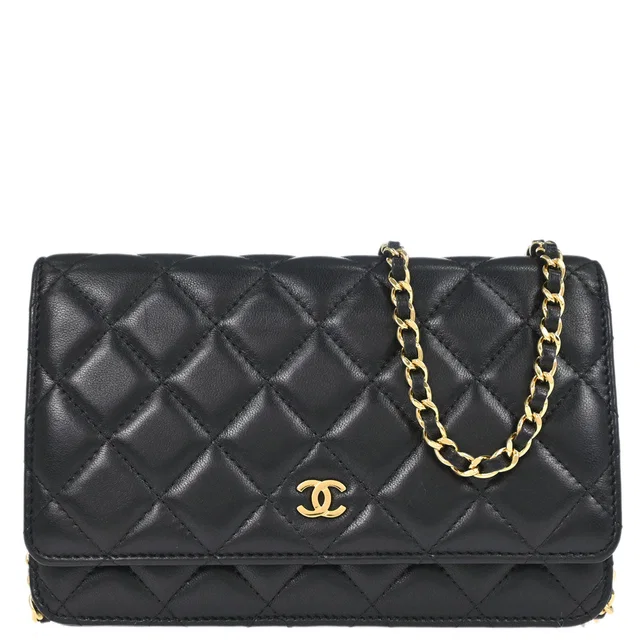 Chanel 2018-2019 Black Lambskin Classic WOC Wallet on Chain Bag in Black Lambskin from AMORE Vintage Tokyo