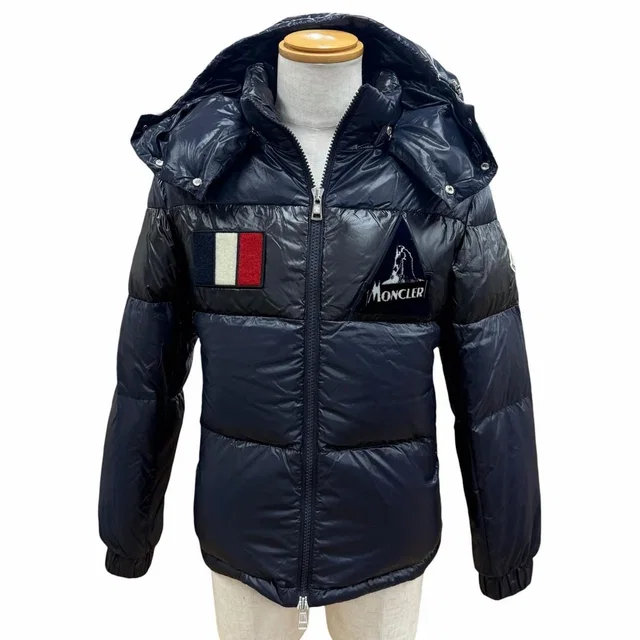 Moncler Gary Logo Patch Hooded Double Zip Up Jacket Navy 1 in Navy from The Reluxe