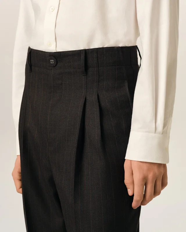 Ami Paris Grey high-waisted carrot-fit striped wool trousers, photo 6 of 6 from SENSER
