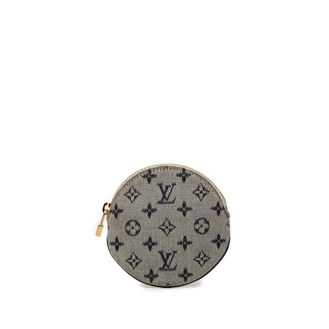 Gray Louis Vuitton Monogram Mini Lin Round Coin Purse in Grey Canvas from Designer Revival