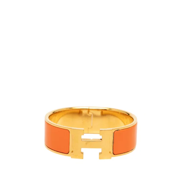 Gold Hermès Wide Enamel Clic Clac H Bracelet GM in Gold from Designer Revival