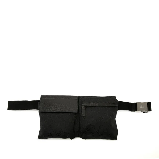 Black Gucci GG Canvas Double Pocket Belt Bag in Black Canvas from Designer Revival, photo 1 of 1
