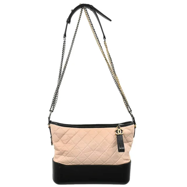 Chanel 2017 Beige Black Calfskin Medium Gabrielle Shoulder Bag in Black Calfskin from AMORE Vintage Tokyo