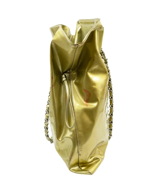 Chanel vinyl gold tote bag with large CC logo crystal diamante detailing in Gold from Luxury Promise, photo 3 of 7