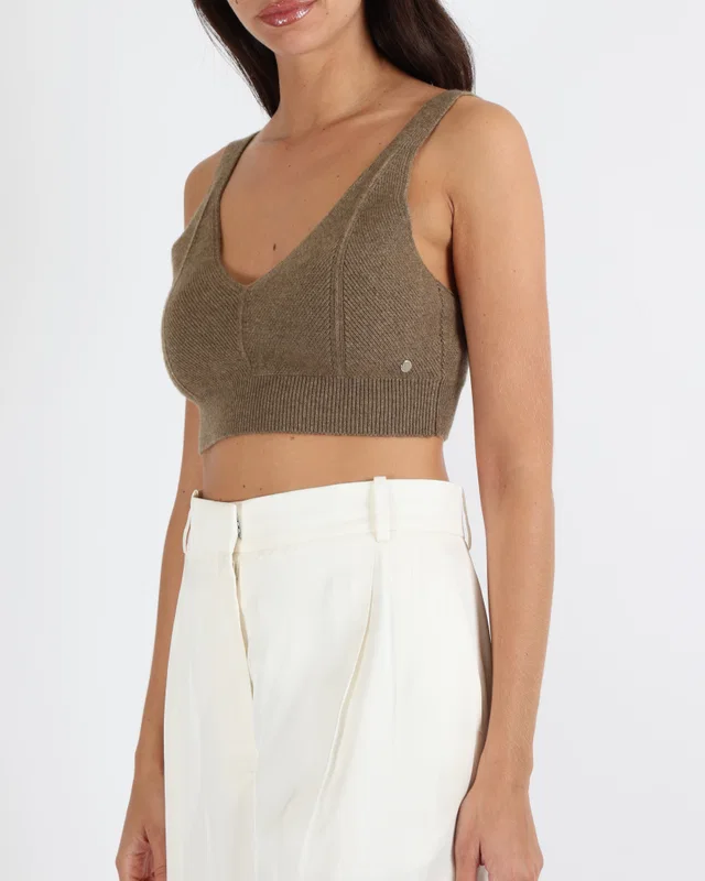 Hermès Etoupe Cashmere Sleeveless Crop Top with Silver Logo Button Detail Size FR 40 (UK 12) in Taupe Cashmere from Sellier