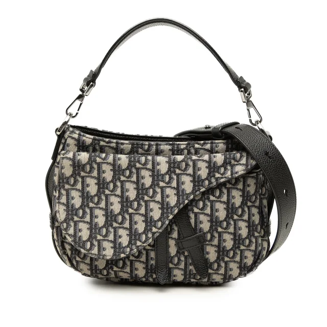 Blue Dior Mini Oblique Canvas Soft Saddle Satchel in Blue Canvas from Designer Revival