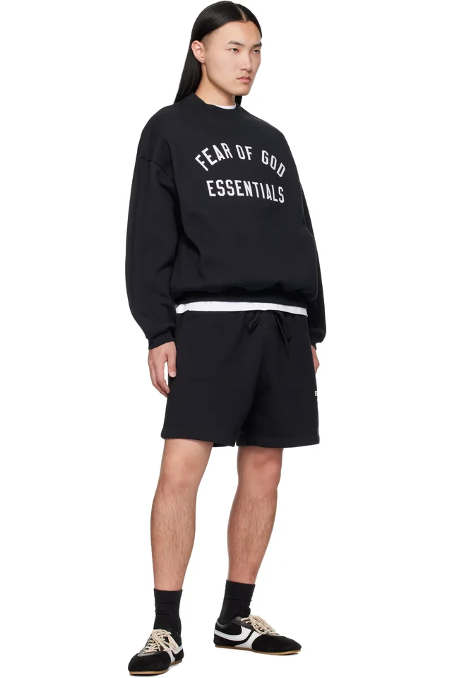 Fear of God ESSENTIALS Black Varsity 90s Crewneck Sweatshirt, photo 4 of 4 from SSENSE