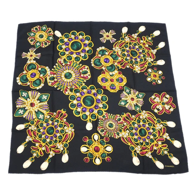 Chanel Black Scarf Small Good in Black Silk from AMORE Vintage Tokyo