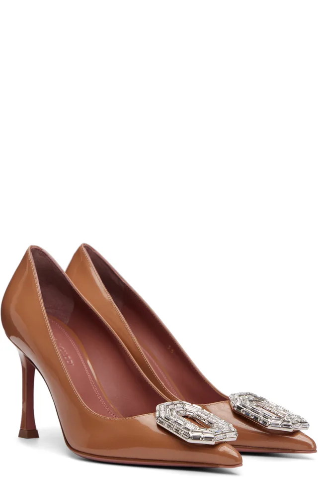 Amina Muaddi Tan Camelia 90 Heels, photo 4 of 5 from SSENSE