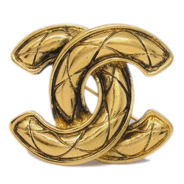 Chanel Gold CC Brooch Pin 1153 in Gold from AMORE Vintage Tokyo