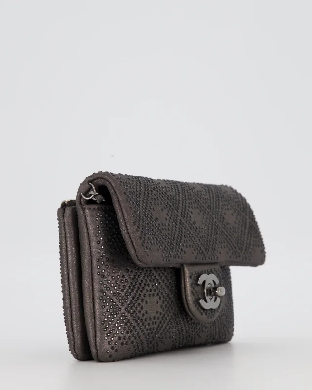 Chanel Grey Embellished Rhinestones Mini Flap Bag in Suede Leather With Gunmetal Hardware in Grey Suede from Sellier, photo 10 of 19