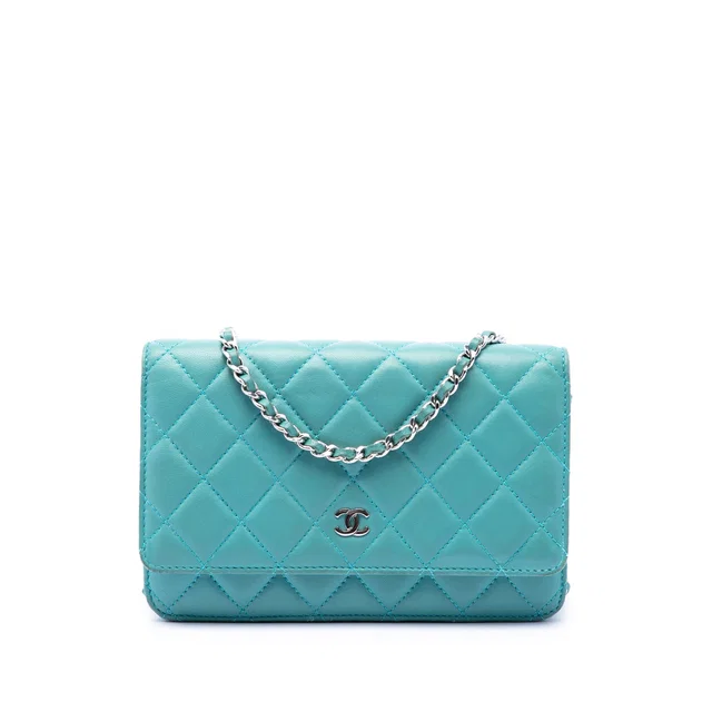 Blue Chanel CC Quilted Lambskin Wallet On Chain Crossbody Bag in Blue Lambskin from Designer Revival