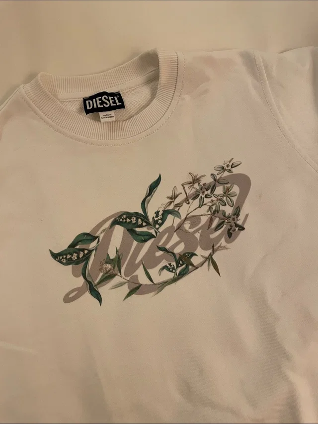 Diesel Womens White Floral Logo Sweatshirt Size Xxs in green|white from Poshmark