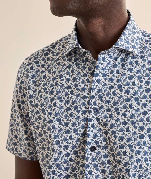 Emanuel Berg Floral Stretch-Poplin Shirt in Dark Blue Cotton & Cotton Blends, photo 4 of 5 from Harry Rosen
