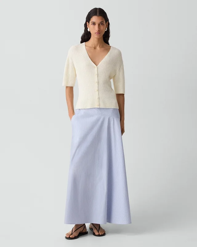 Theory Slim Cardigan in Ribbed Cotton in IVORY, photo 12 of 12 from Theory