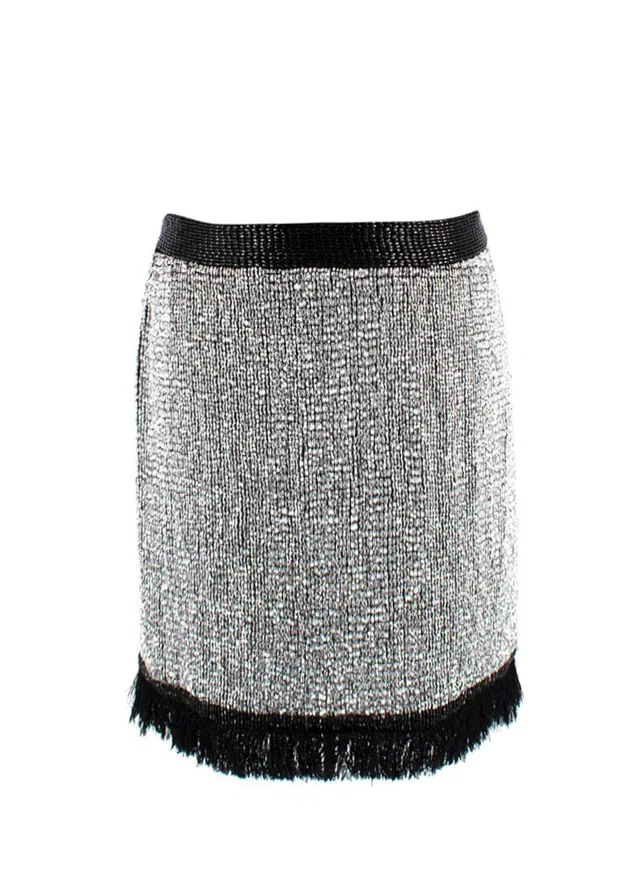 Tom Ford Silver Silk Beaded Mini Skirt in Silver Silk from HEWI