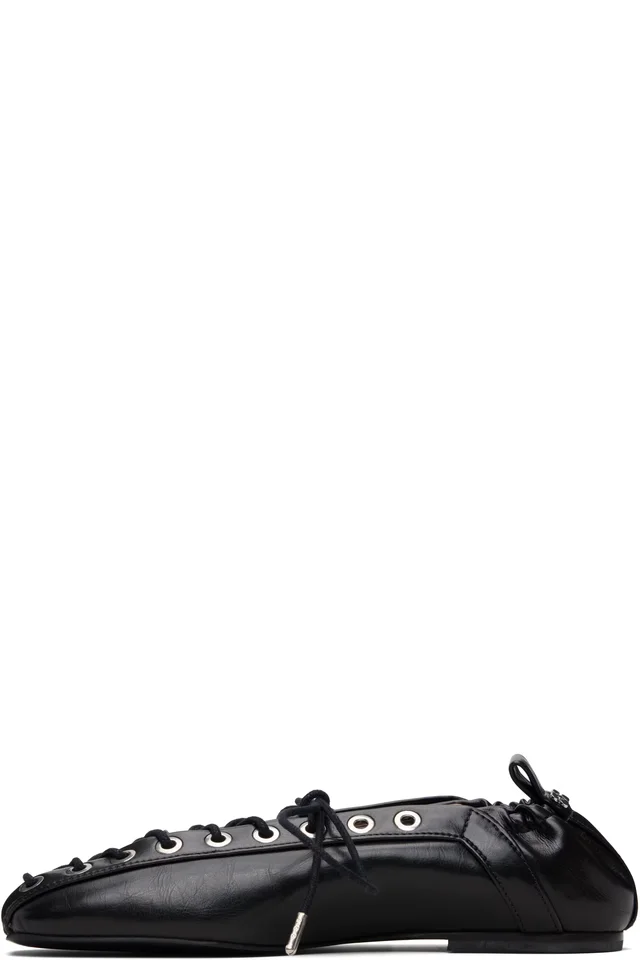GANNI Black Lace-Up Ballerina Flats, photo 3 of 5 from SSENSE