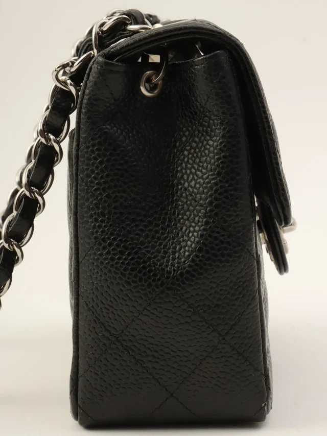 Chanel Circa 2005 Caviar Skin Classic Flap Chain Bag Mini Black in Black Caviar leather from VINTAGE QOO TOKYO, photo 3 of 14