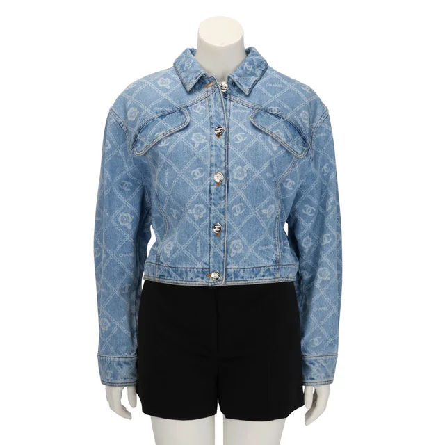 Chanel CC Camellia Jacket FR 38 in Blue Denim from Blue Spinach