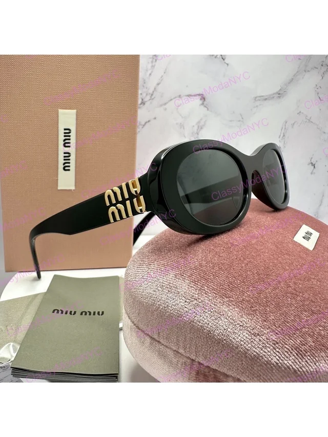 Miu Miu New Miu Sunglasses Black Acetate Oval Gold Metal Logo Authentic Italy in black|gold from Poshmark, photo 1 of 1