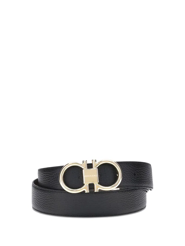 Ferragamo Reversible Leather Belt — Black Calf Bos Taurus in Black Leather from HEWI