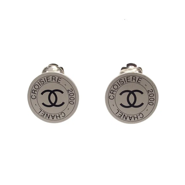 Chanel Earrings Silver Metal Round CC Logo Costume 00c in Silver from The Reluxe