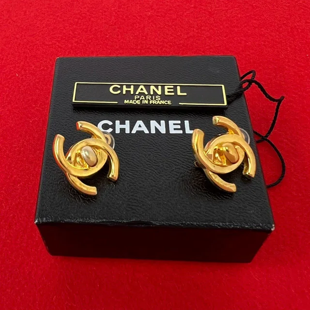 Chanel With Rice 96P Vintage CC Logo Earrings Ear Cuff Gold in Gold from The Reluxe