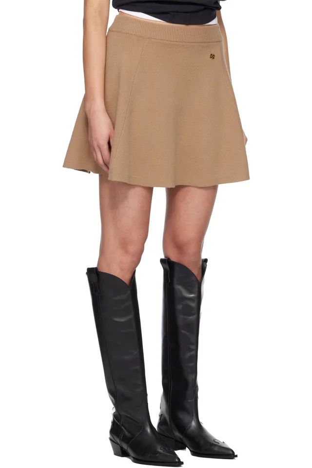 GANNI Tan Cashmere Wool Miniskirt, photo 2 of 4 from SSENSE