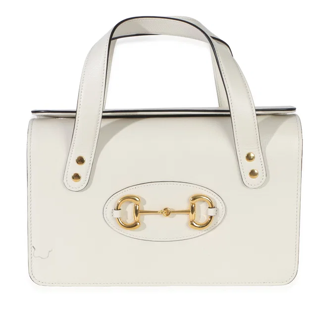 Gucci Mystic White Calfskin Small Horsebit 1955 Foldover Top Handle Bag Leather Handbag in White Calfskin from HEWI