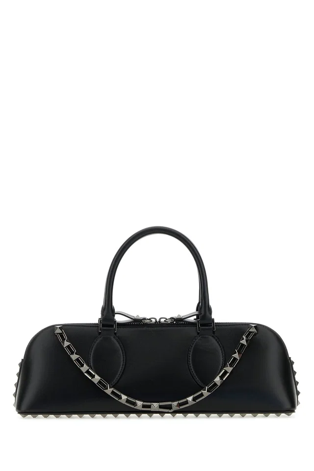 Valentino Garavani Studded Calf Leather Top Handle Bag — Black - Bos Taurus in Black Calfskin from HEWI