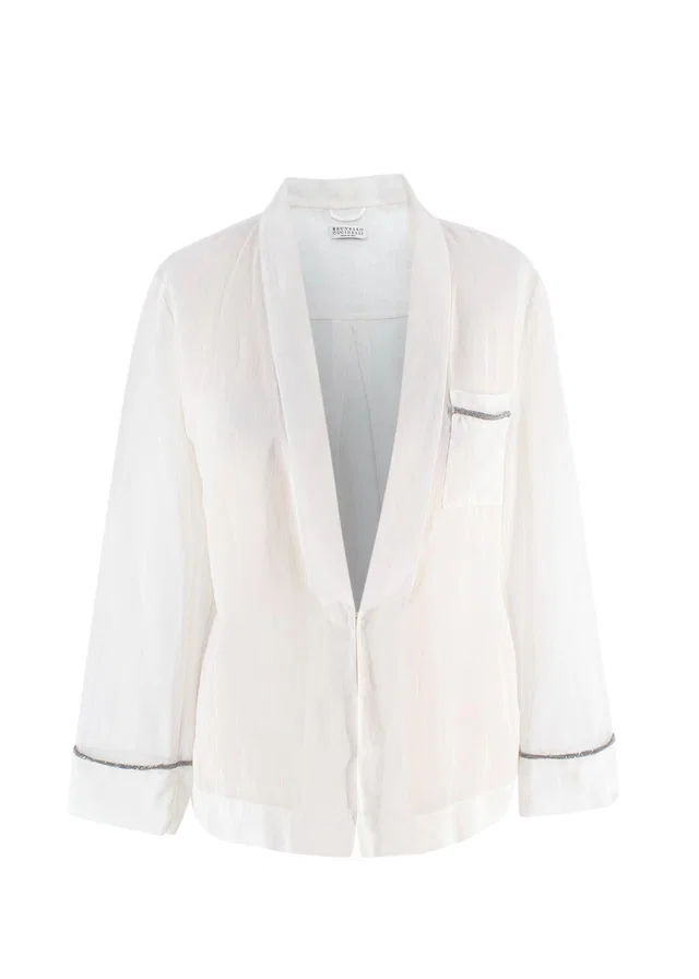 Brunello Cucinelli Ivory Sheer Embellished Gem Blouse in White from HEWI