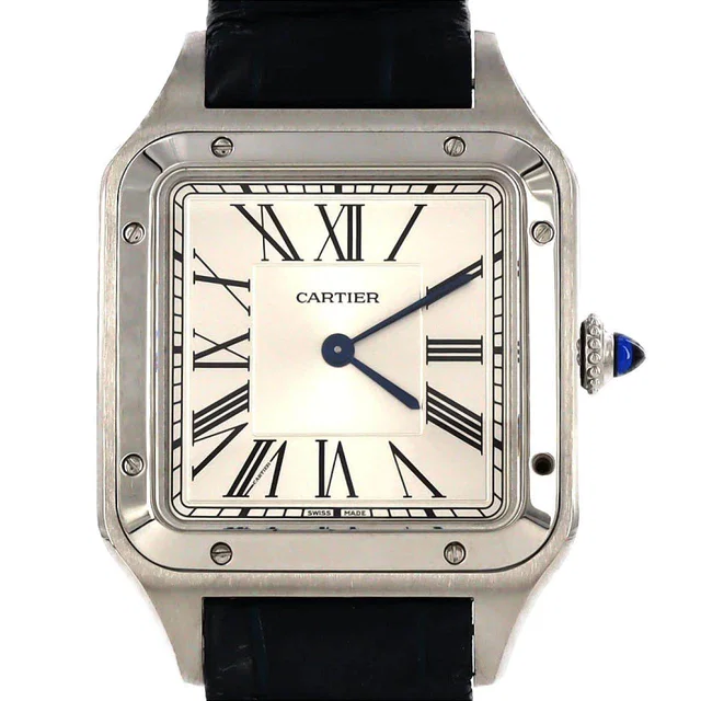 Cartier Santos Dumont Stainless Steel Mens Wristwatch in Crocodile from LuxUness