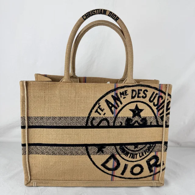 Dior Jute Canvas Medium Book Tote Bag in embroidered canvas from Reowned, photo 3 of 12