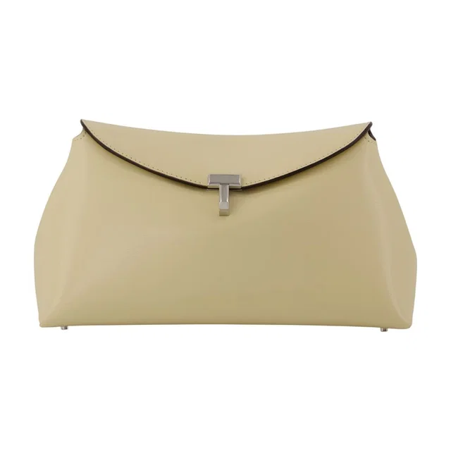 TOTEME T-Lock Clutch — Ivory Cowhide in White Leather from HEWI