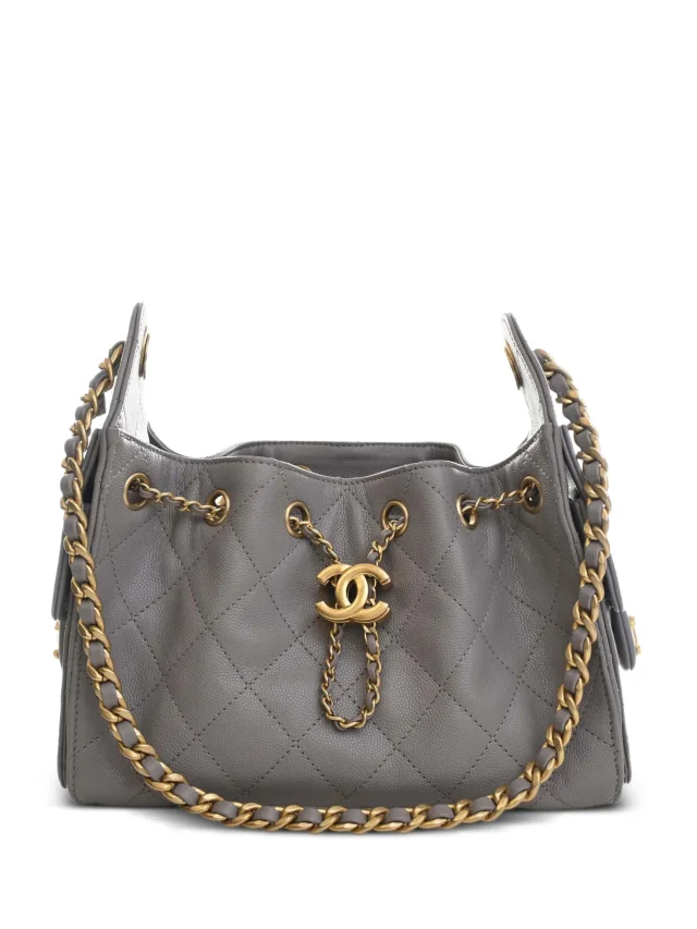 Pre-Owned 2021-2026 Mini Quilted Caviar Chanel 25 Hobo Shoulder Bag | Grey | FARFETCH in Grey Caviar leather from Farfetch