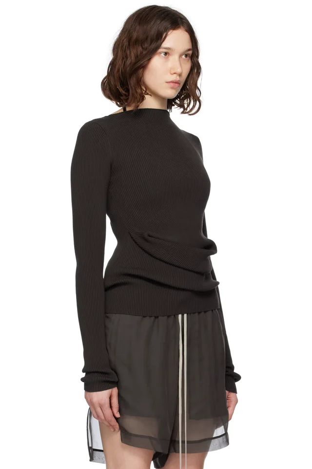 Rick Owens Brown Concordians Ribbed Knit Babel Sweater, photo 2 of 4 from SSENSE