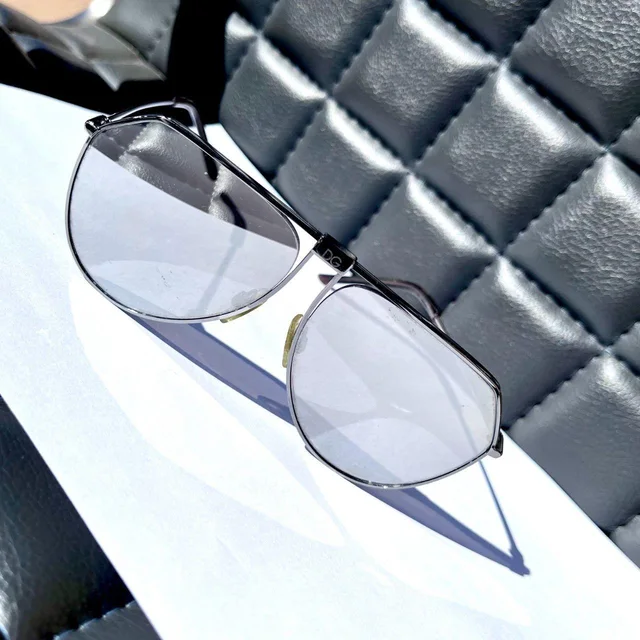 Dolce & Gabbana Women's Aviator Sunglasses - Silver/White in white|gray|silver from Depop, photo 2 of 5