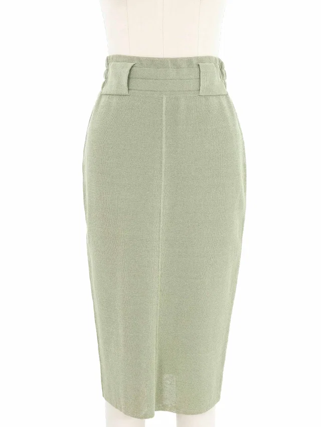 Alaïa Sage Green Knit Pencil Skirt in Green from Arcade Vintage