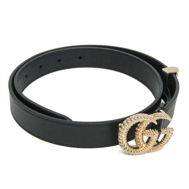 Gucci Torsion Double G 524103 Women,Men Leather Standard Belt Black 75 in Black Leather from Elady