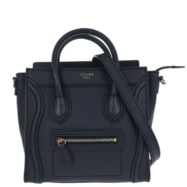 Celine Navy Leather Nano Luggage 2way Shoulder Tote Bag in Navy Leather from AMORE Vintage Tokyo