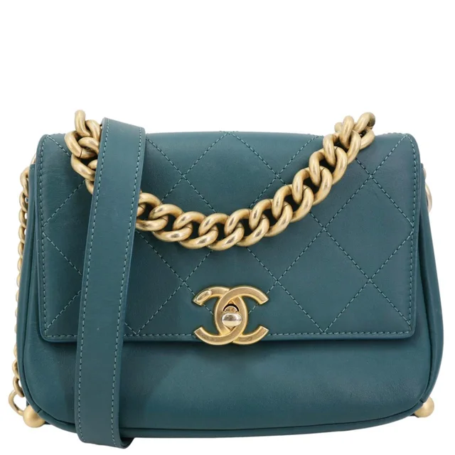 Chanel CC Stitched Flap Calfskin Leather Crossbody Bag Green in Green Calfskin from Dallas Designer Handbags