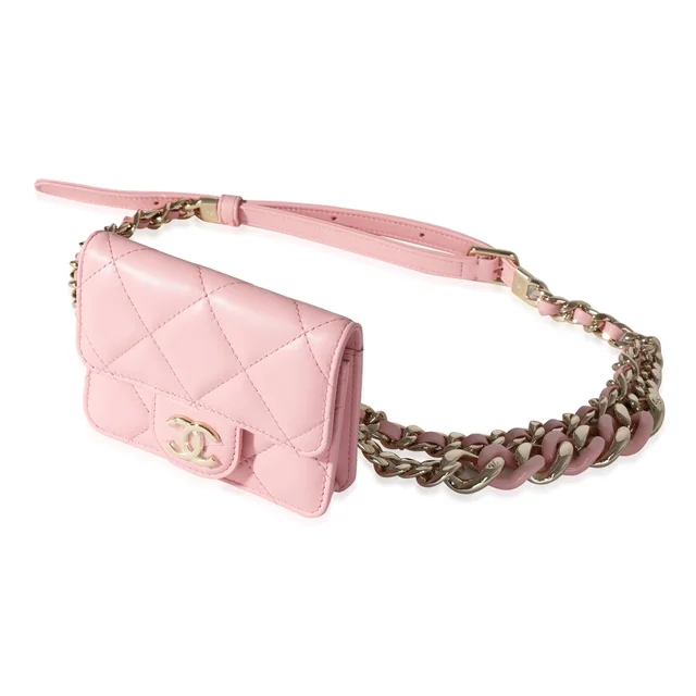 Chanel Pink Quilted Lambskin Elegant Chain Belt Bag Leather Handbag in Pink Lambskin from HEWI, photo 2 of 2
