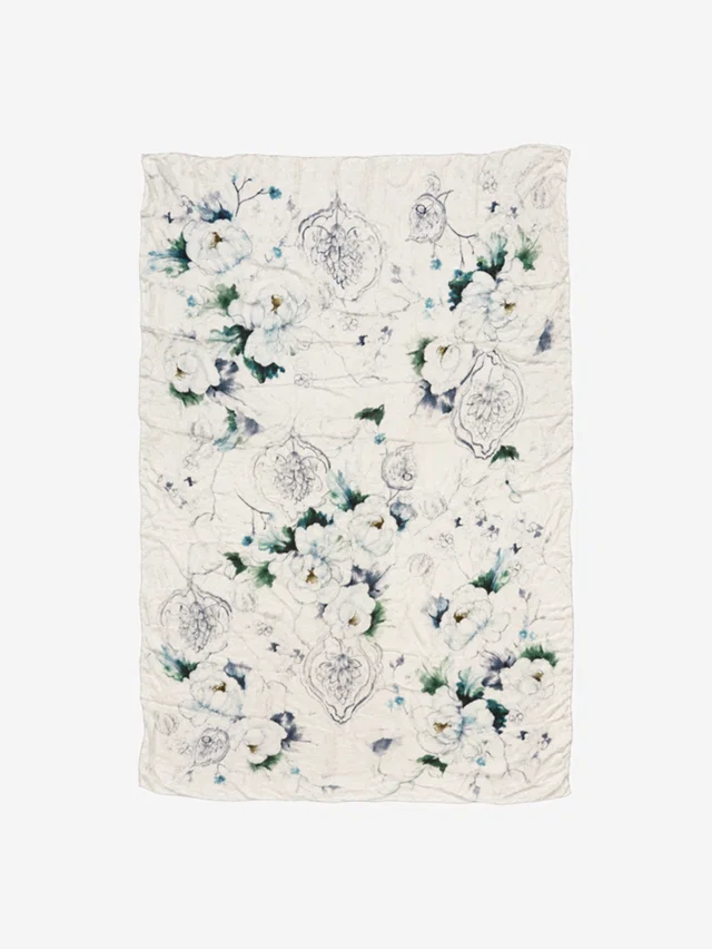 Max Mara Blue sheer silk floral shawl in Blue Silk from Sign of the Times