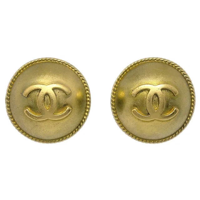 Chanel Button Earrings Gold Clip-On 94A in Gold from AMORE Vintage Tokyo