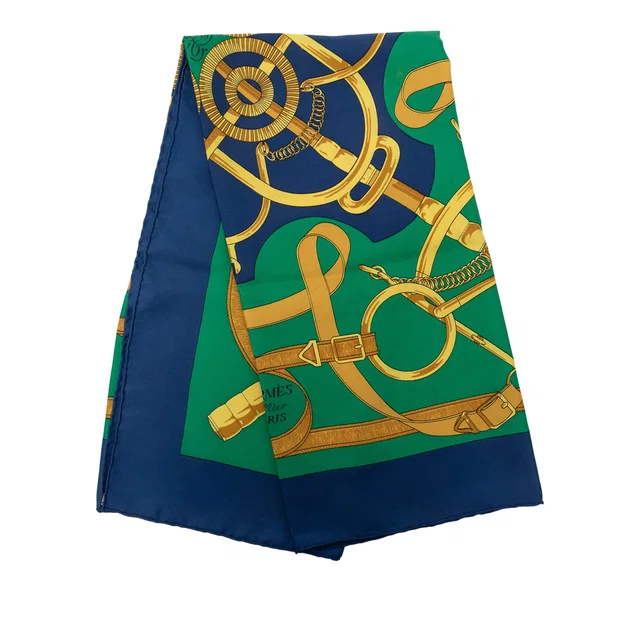 Blue Hermès Eperon D Or Silk Scarf 90 Scarves in Blue Silk from Designer Revival